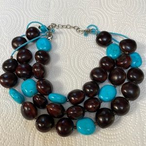 Turquoise bead and dark brown bean necklace with matching bracelet